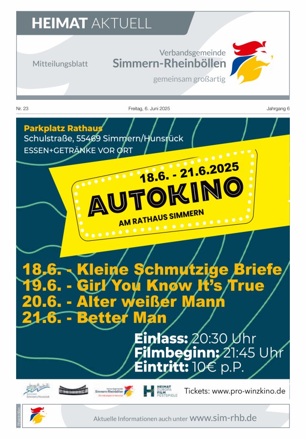 Heimat Aktuell Mitteilungsblatt der VG Simmern-Rheinböllen-Ausg Rheinböllen Titelblatt 23/2025