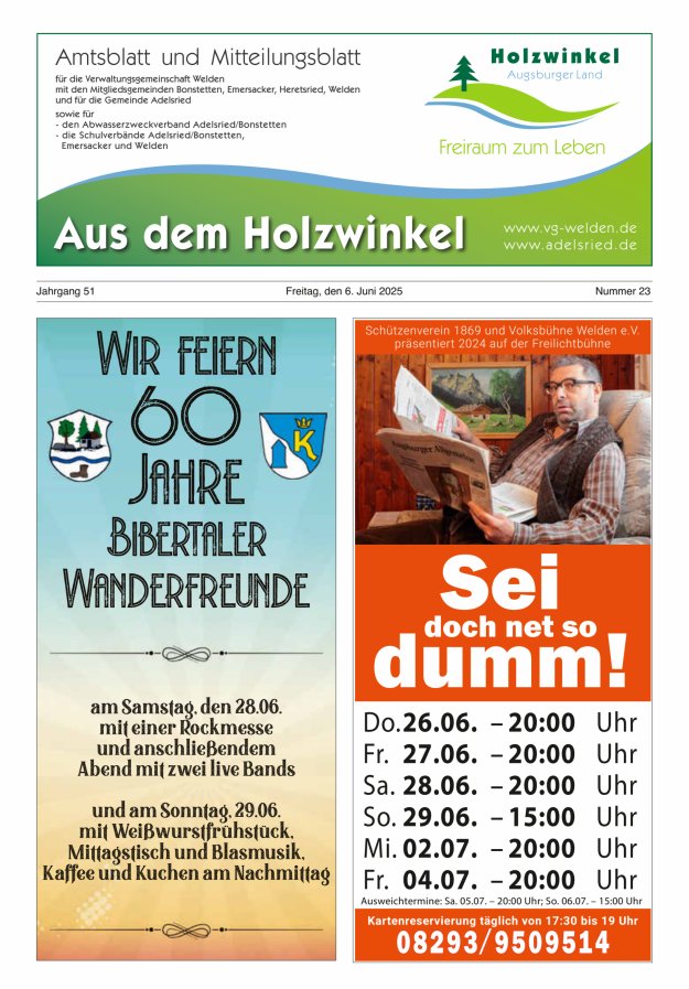 Aus dem Holzwinkel Amtsblatt u Mitteilungsblatt f VG Welden u GemAdelsried Titelblatt 23/2025
