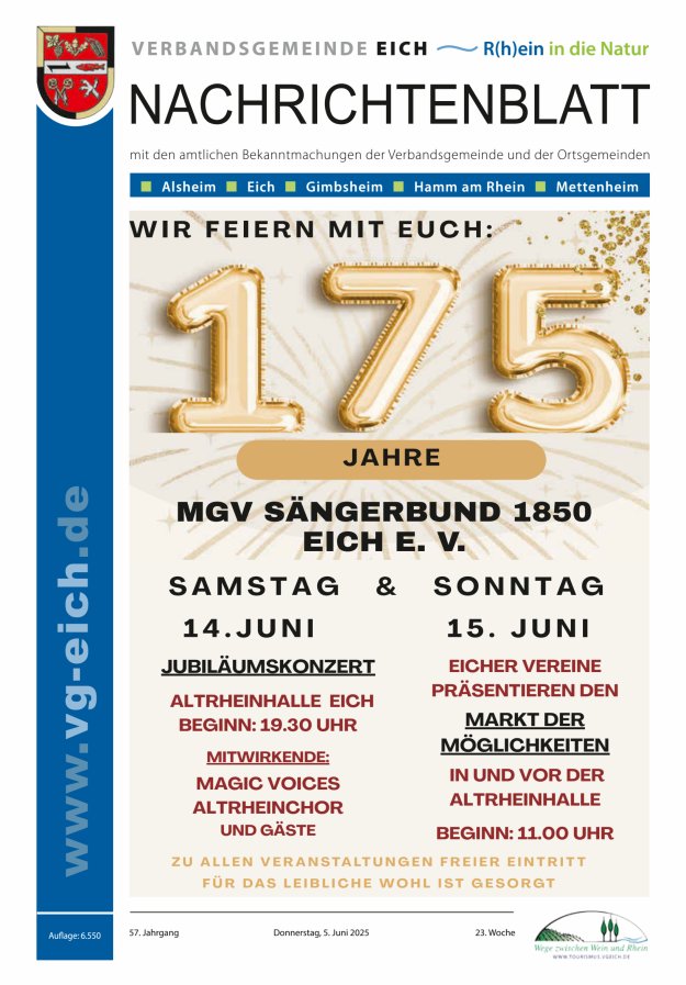 Nachrichtenblatt der VG Eich Titelblatt 23/2025