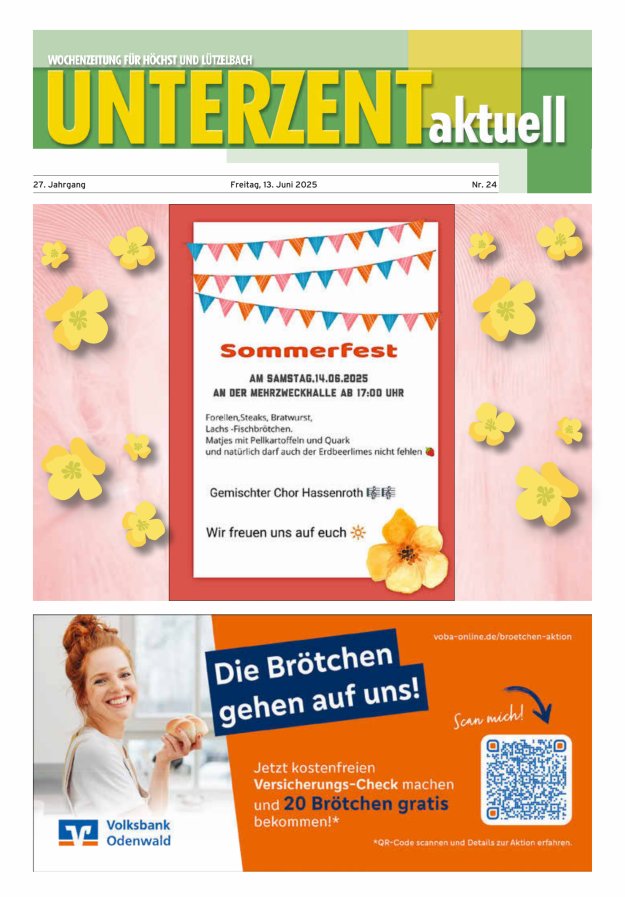Unterzent aktuell Wochenzeitung für Höchst und Lützelbach Titelblatt 24/2025