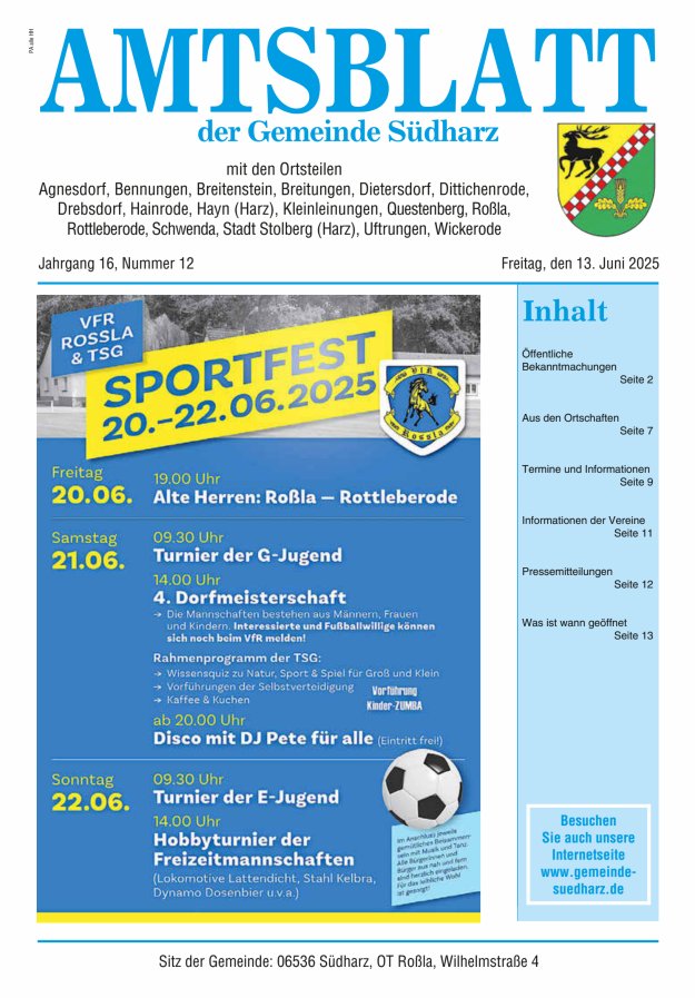 Amtsblatt der Gemeinde Südharz Titelblatt 12/2025