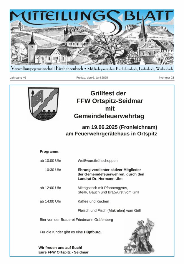 Mitteilungsblatt Verwaltungsgemeinschaft Kirchehrenbach Titelblatt 23/2025