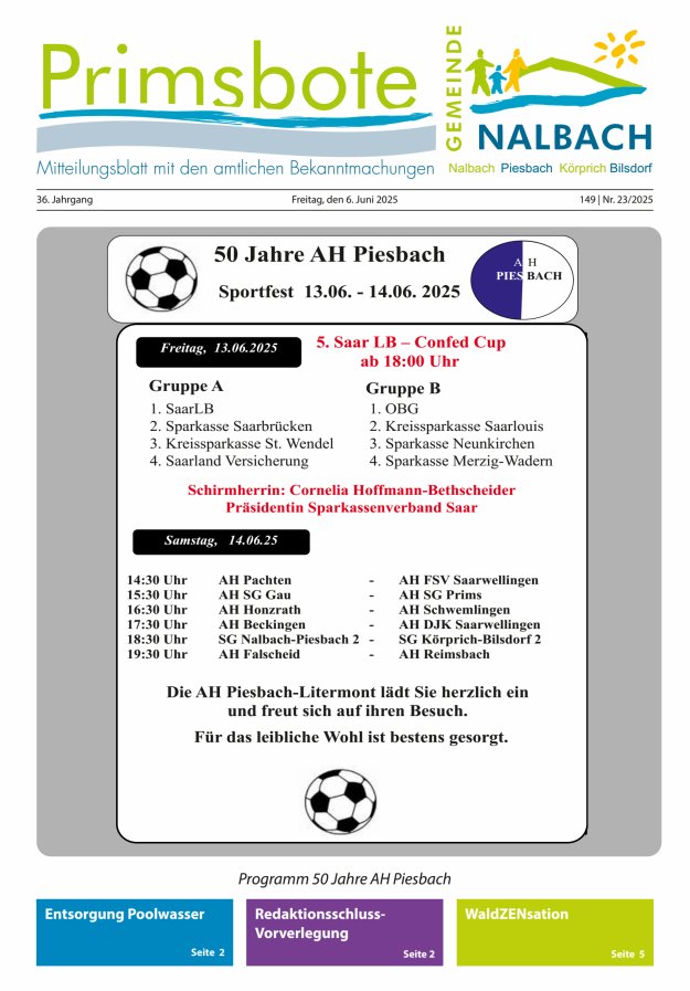 Primsbote Gemeinde Nalbach Titelblatt 23/2025