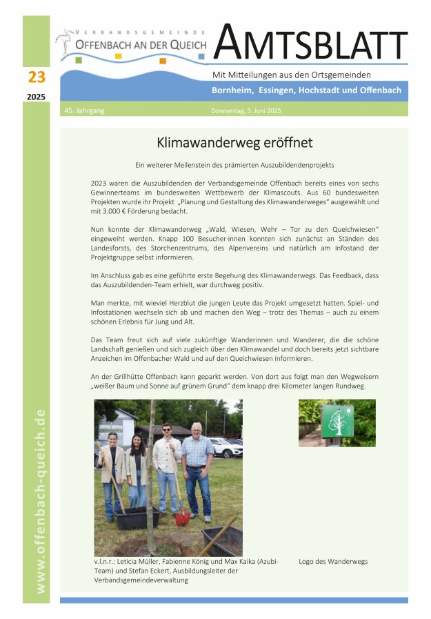 Amtsblatt VG Offenbach an der Queich Titelblatt 23/2025