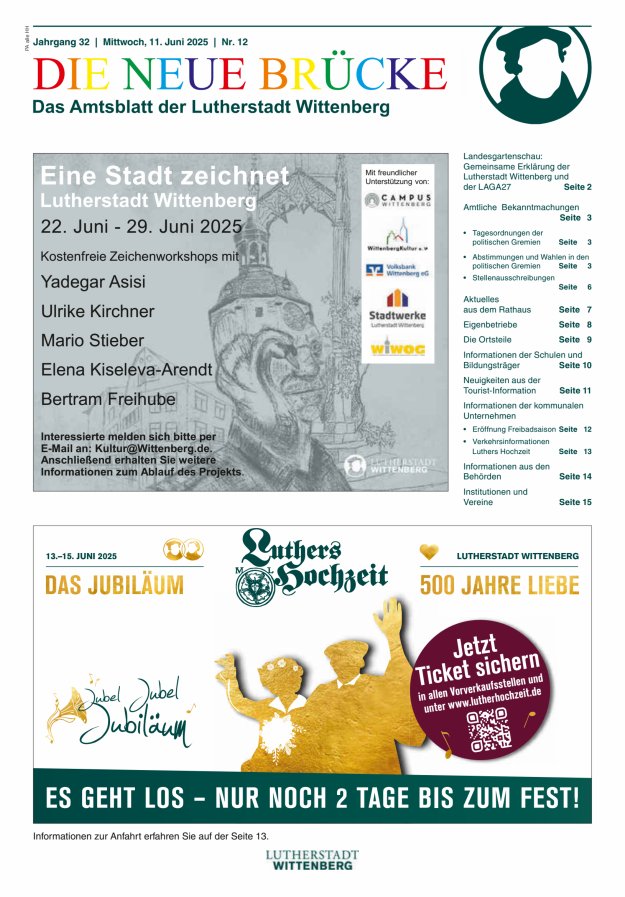 Die neue Brücke – Das Amtsblatt der Lutherstadt Wittenberg Titelblatt 12/2025