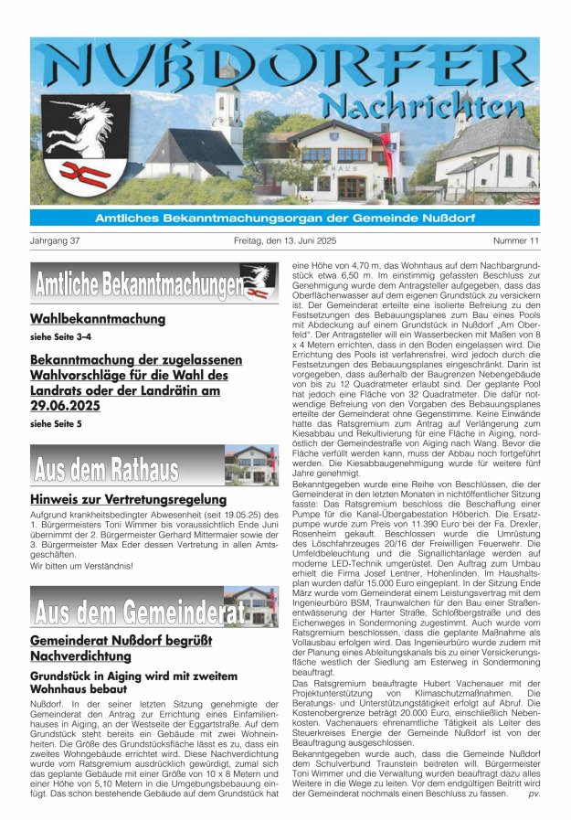 Nußdorfer Nachrichten Titelblatt 11/2025