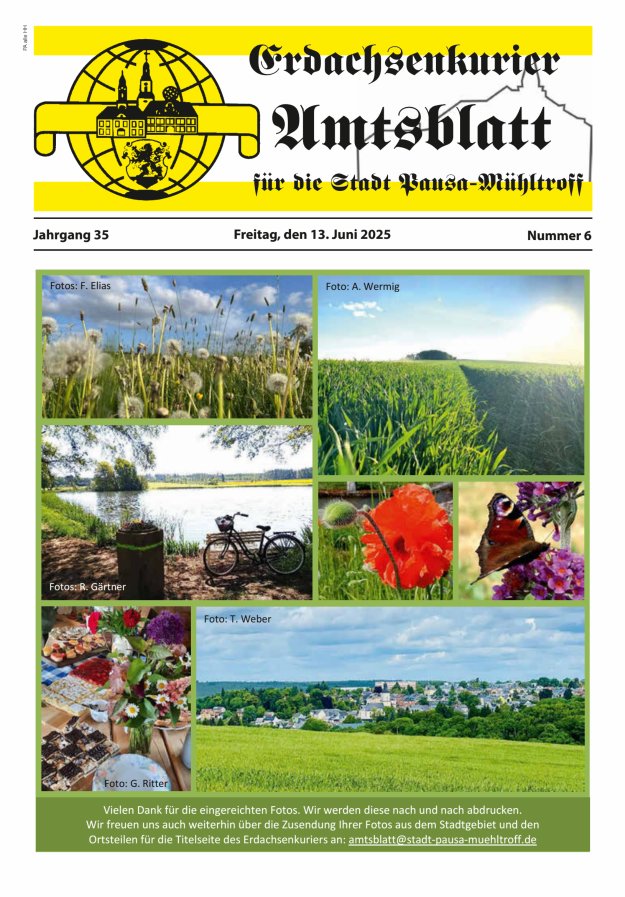 Erdachsenkurier - Amtsblatt für die Gemeinde Pausa-Mühltroff Titelblatt 06/2025