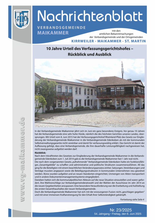 Nachrichtenblatt VG Maikammer Titelblatt 23/2025