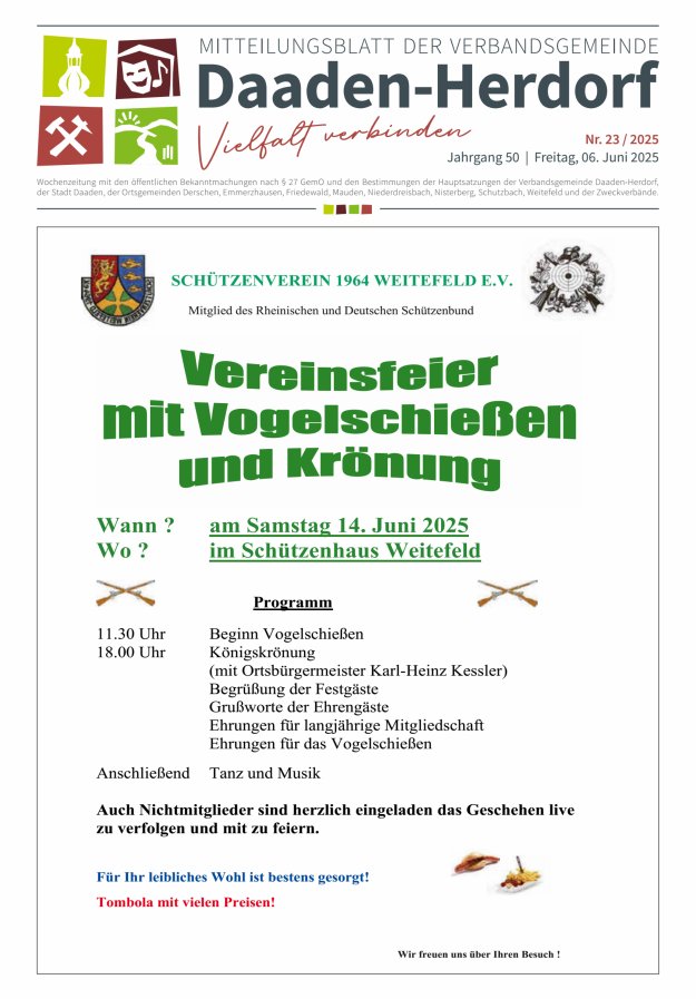 Mitteilungsblatt der Verbandsgemeinde Daaden-Herdorf Titelblatt 23/2025