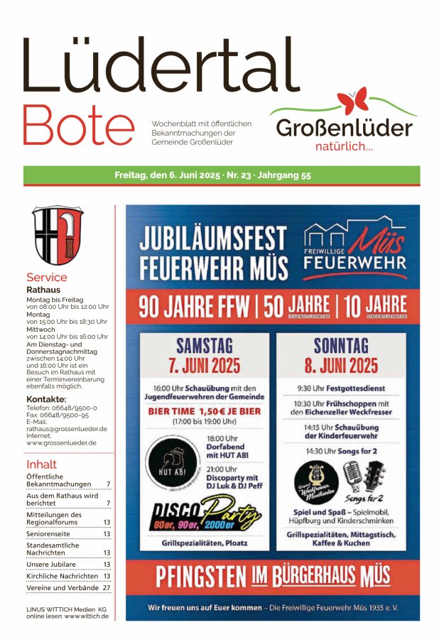 Wochenblatt mit öffentlichen Bekanntmachungen der Gemeinde Großenlüder Titelblatt 23/2025