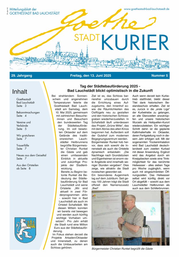 Goethestadt Kurier - Mitteilungsblatt der Goethestadt Bad Lauchstädt Titelblatt 05/2025