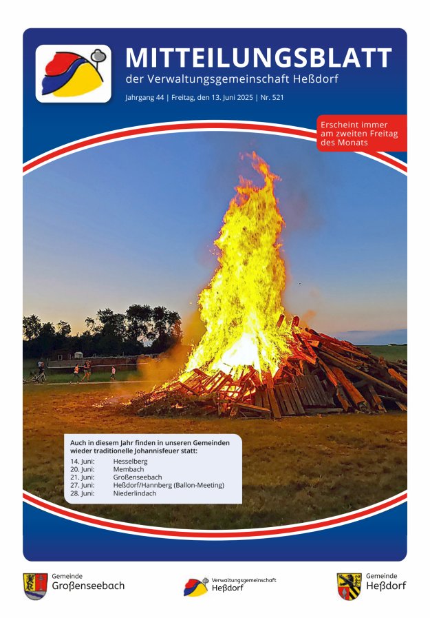 Mitteilungsblatt der Verwaltungsgemeinschaft Heßdorf Titelblatt 521/2025