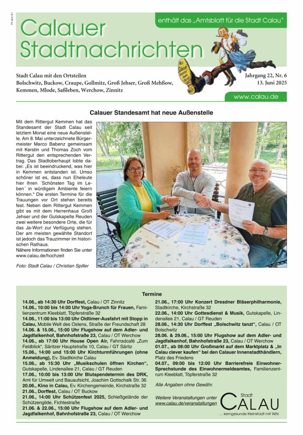 Calauer Stadtnachrichten  Titelblatt 06/2025
