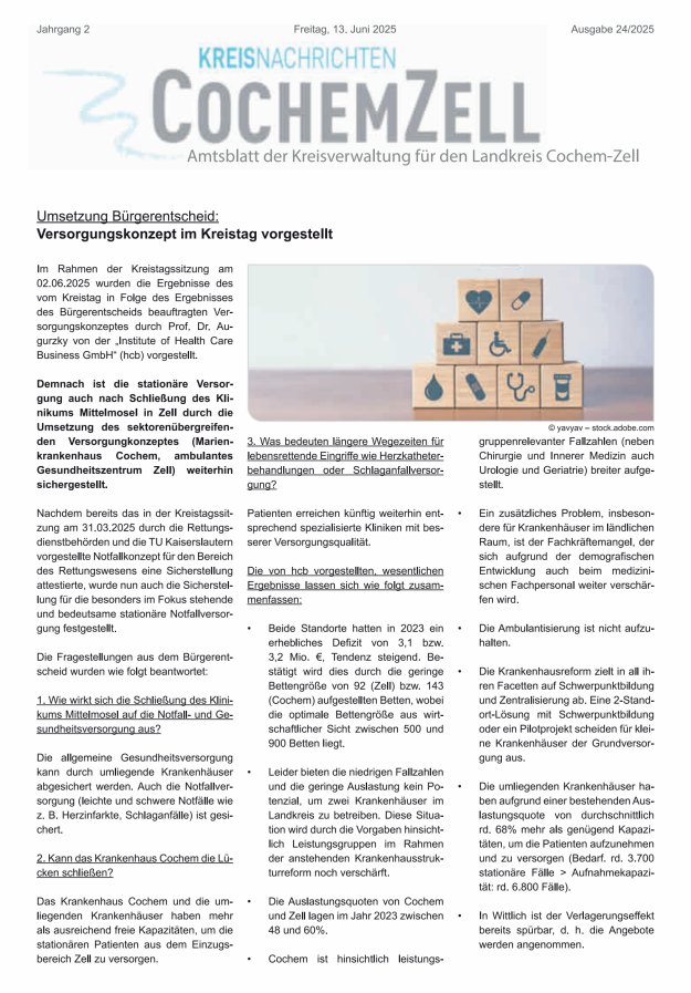 Kreisnachrichten Cochem-Zell Titelblatt 24/2025