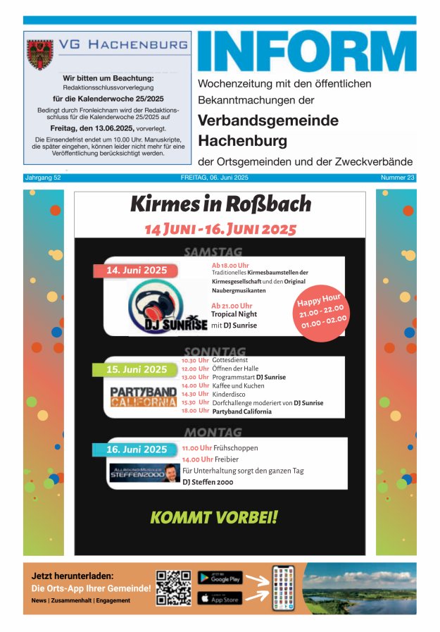 INFORM - Wochenzeitung der Verbandsgemeinde Hachenburg Titelblatt 23/2025