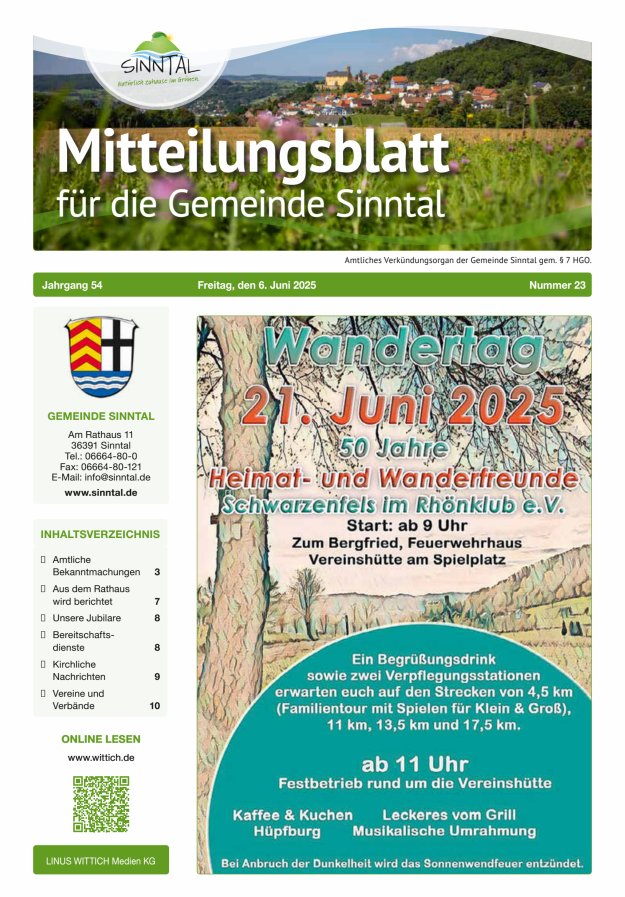 Mitteilungsblatt für die Gemeinde Sinntal Titelblatt 23/2025