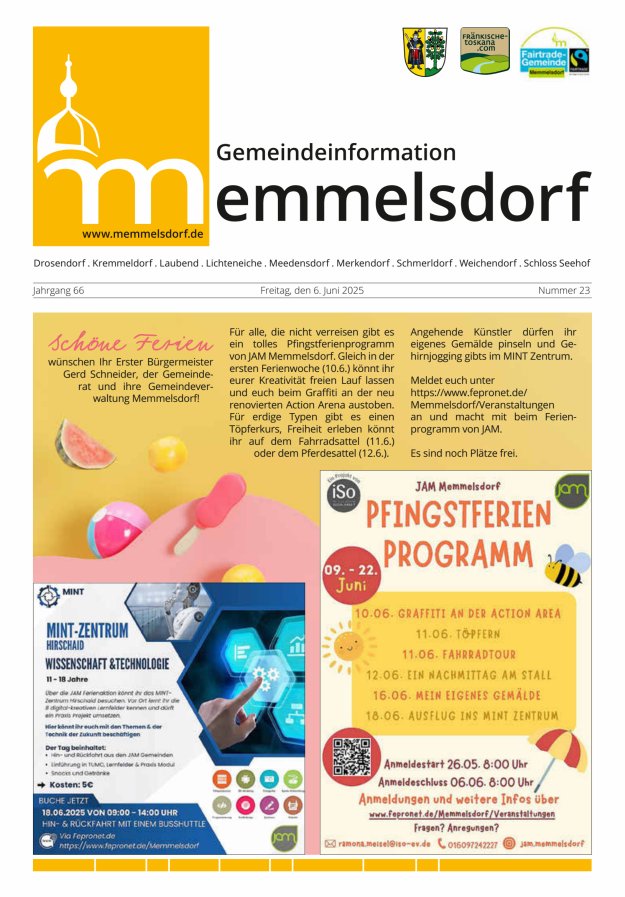 Mitteilungsblatt der Gemeinde Memmelsdorf Titelblatt 23/2025