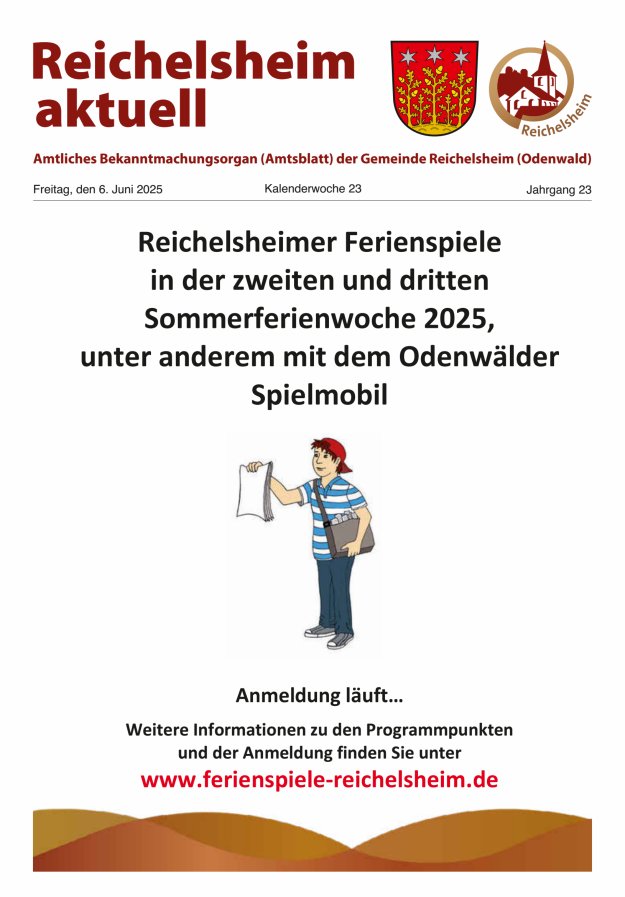 Reichelsheim aktuell - Amtsblatt der Gemeinde Reichelsheim(Odenwald) Titelblatt 23/2025