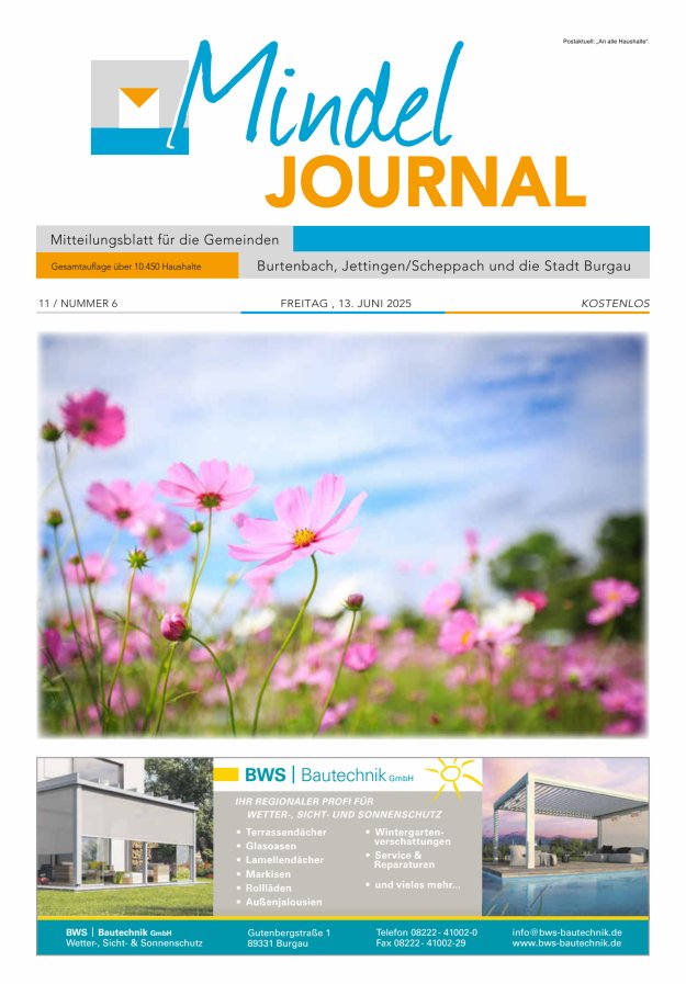 Mindeljournal Freies Blatt für Burgau Burtenbach Jettingen-Scheppach Titelblatt 06/2025