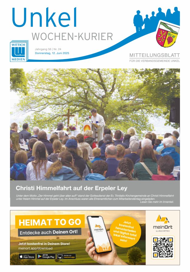 Wochen-Kurier Verbandsgemeinde Unkel Titelblatt 24/2025