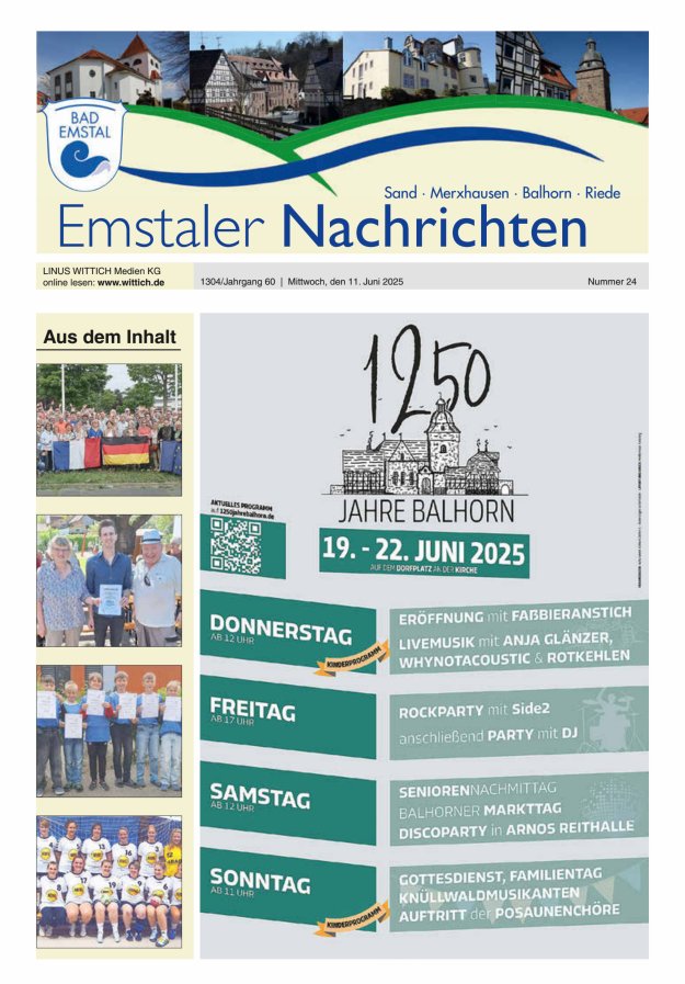 Emstaler Nachrichten Titelblatt 24/2025
