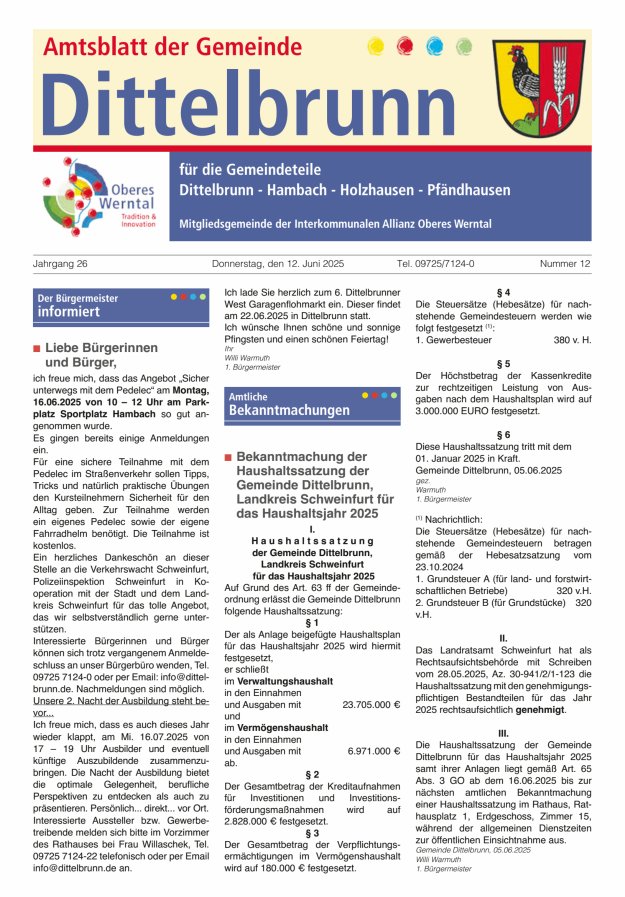 Amtsblatt der Gemeinde Dittelbrunn Titelblatt 12/2025