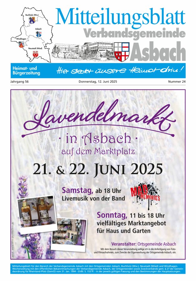 Mitteilungsblatt Verbandsgemeinde Asbach Titelblatt 24/2025
