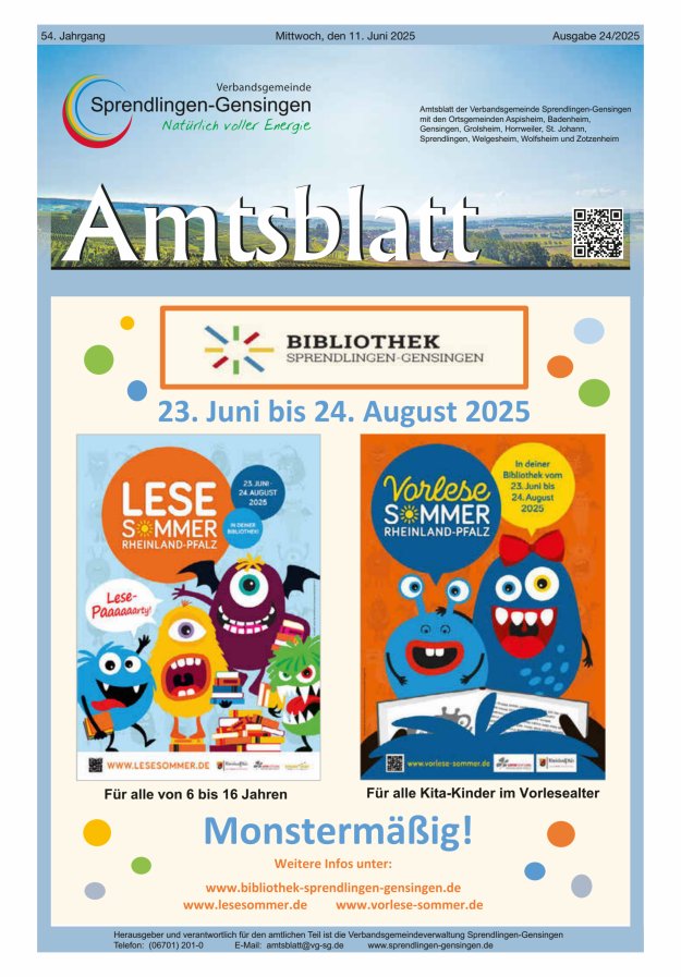 Amtsblatt VG Sprendlingen-Gensingen Titelblatt 24/2025