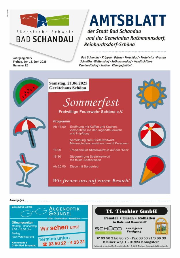 Amtsblatt der Stadt Bad Schandau und der Gemeinden Titelblatt 12/2025