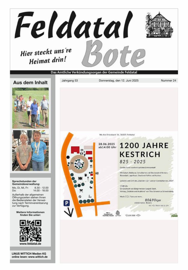 Das Amtliche Verkündungsorgan der Gemeinde Feldatal Titelblatt 24/2025