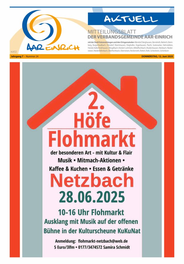 Mitteilungsblatt der Verbandsgemeinde Aar-Einrich Ausgabe Katzenelnbogen Titelblatt 24/2025