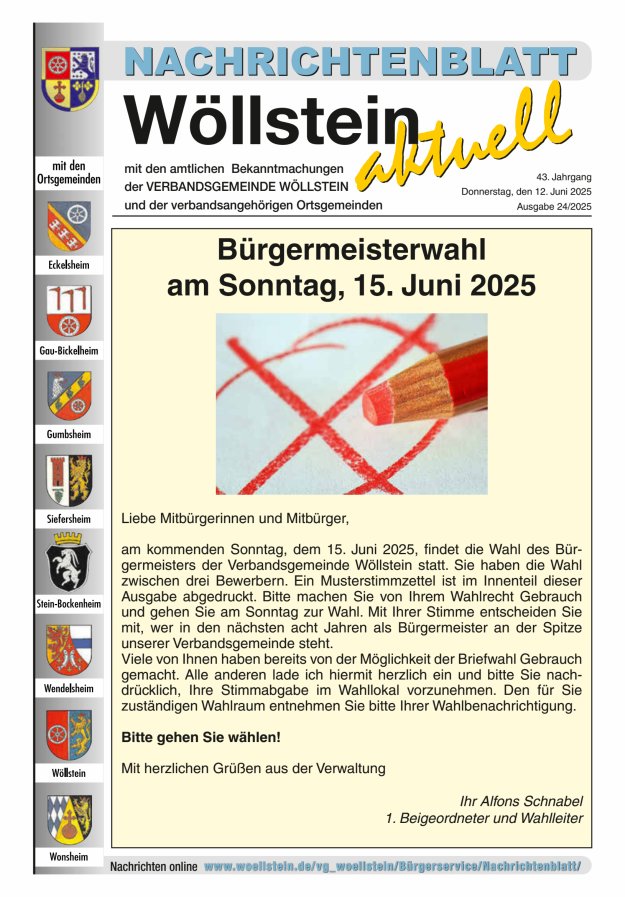Nachrichtenblatt Wöllstein aktuell Titelblatt 24/2025