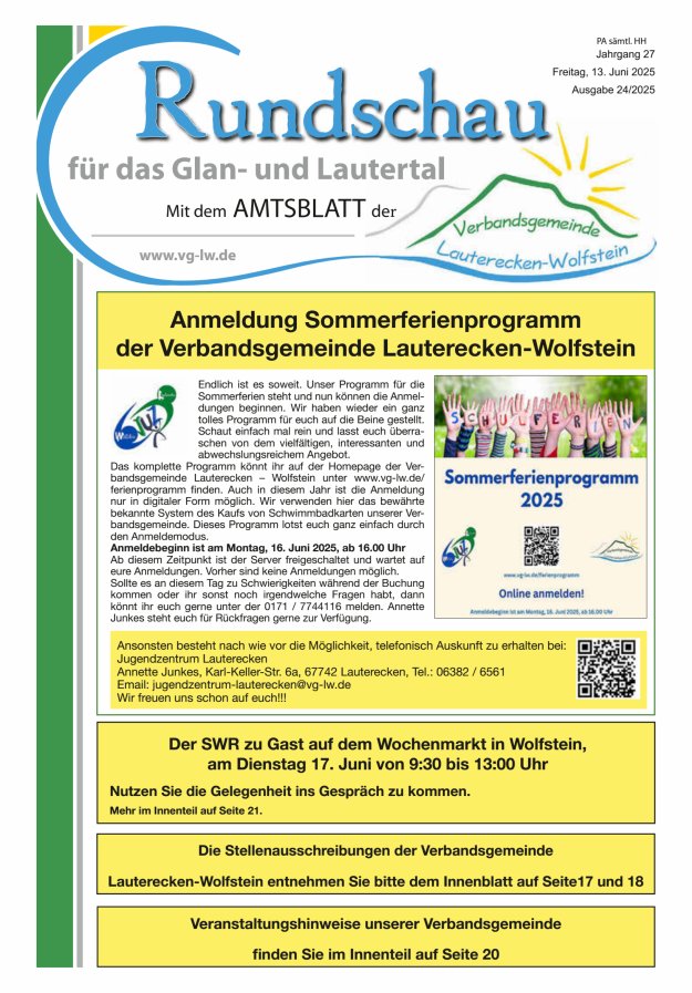 Rundschau für das Glan- und Lautertal Titelblatt 24/2025