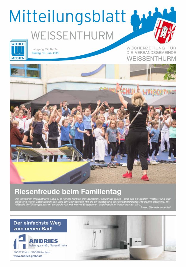 Mitteilungsblatt für den Bereich der Verbandsgemeinde Weißenthurm Titelblatt 24/2025