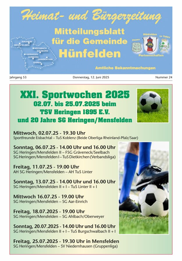 Mitteilungsblatt für die Gemeinde Hünfelden Titelblatt 24/2025