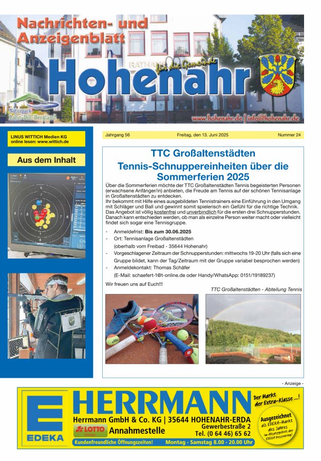 Nachrichten- und Anzeigenblatt für die Gemeinde Hohenahr Titelblatt 24/2025