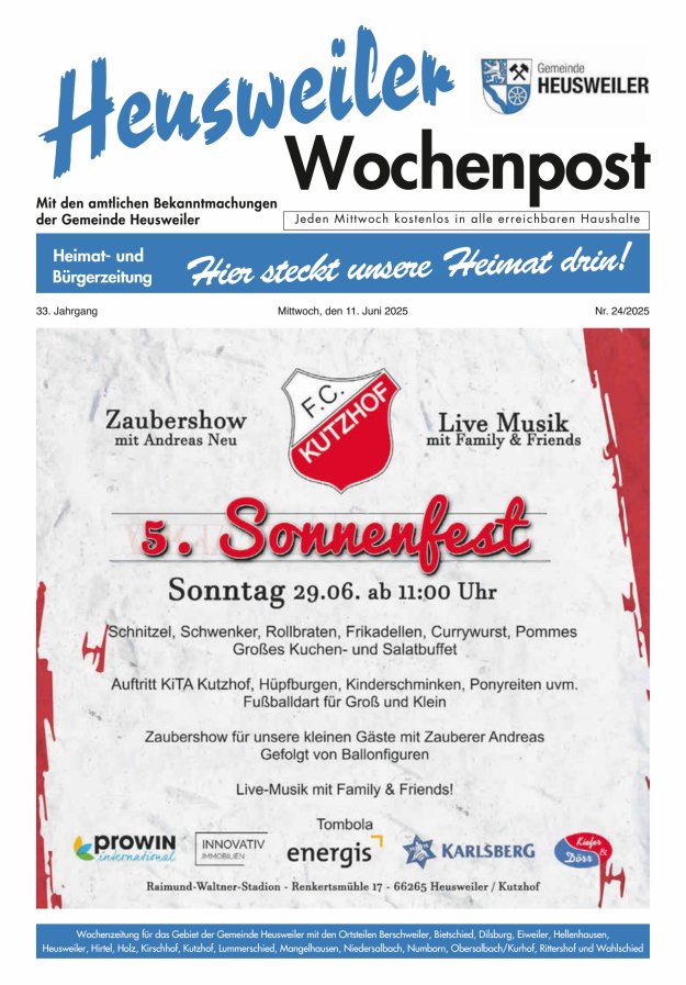 Heusweiler Wochenpost Titelblatt 24/2025