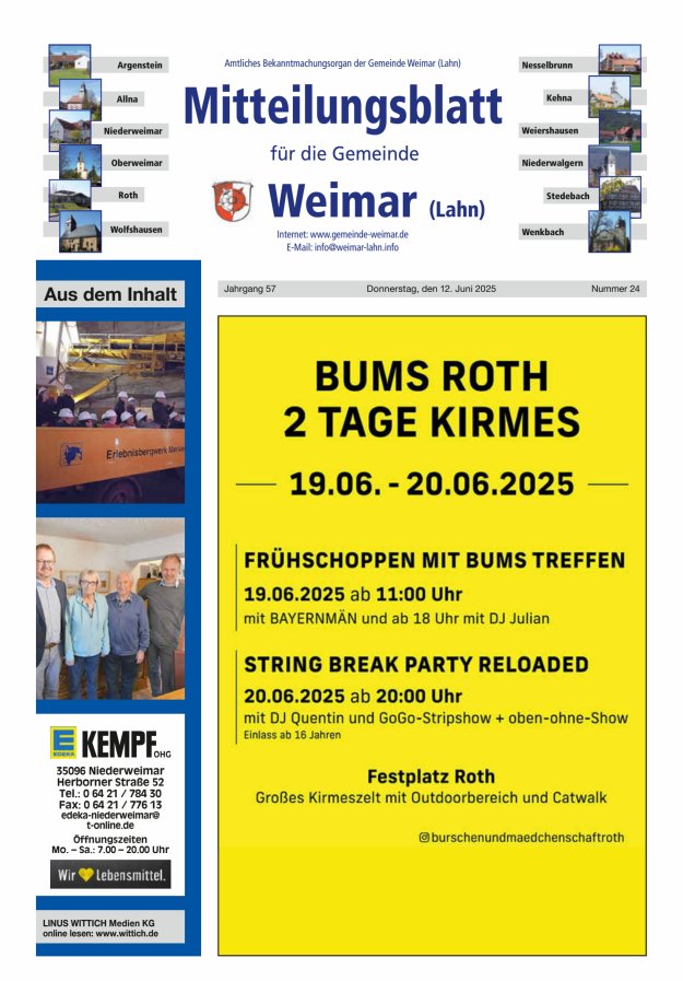Mitteilungsblatt für die Gemeinde Weimar Titelblatt 24/2025