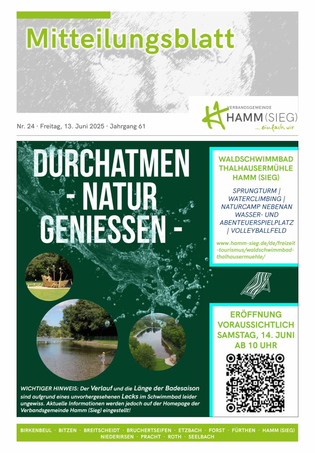 Mitteilungsblatt Hamm (Sieg) Titelblatt 24/2025