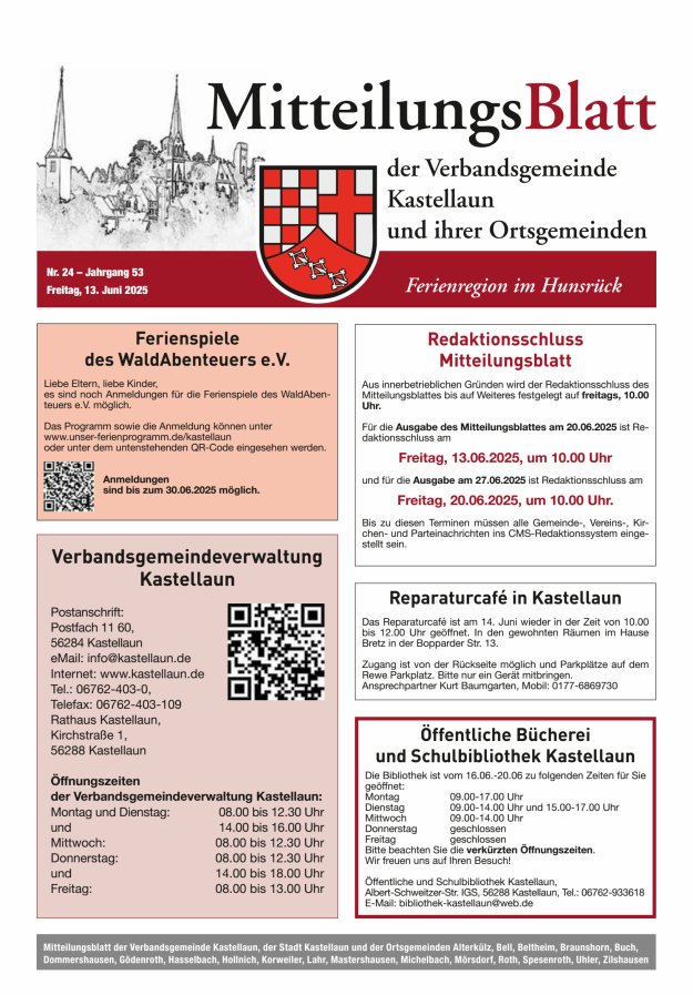 Mitteilungsblatt Kastellaun Titelblatt 24/2025