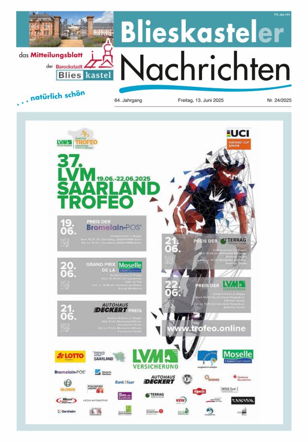 Blieskasteler Nachrichten  Titelblatt 24/2025