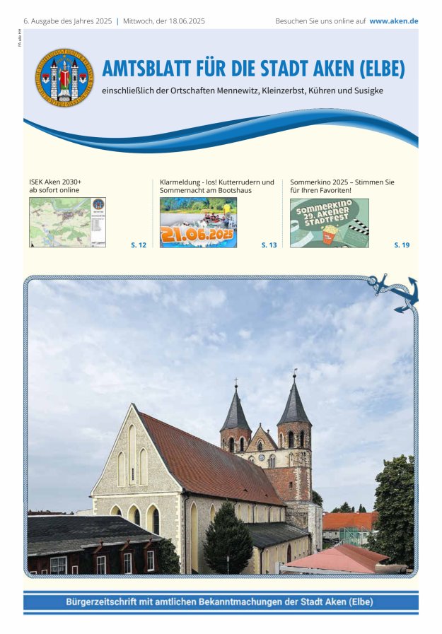 Amtsblatt der Stadt Aken (Elbe) Titelblatt 06/2025