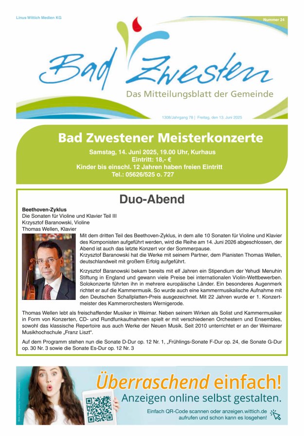 Heimatzeitung Bad Zwesten Titelblatt 24/2025