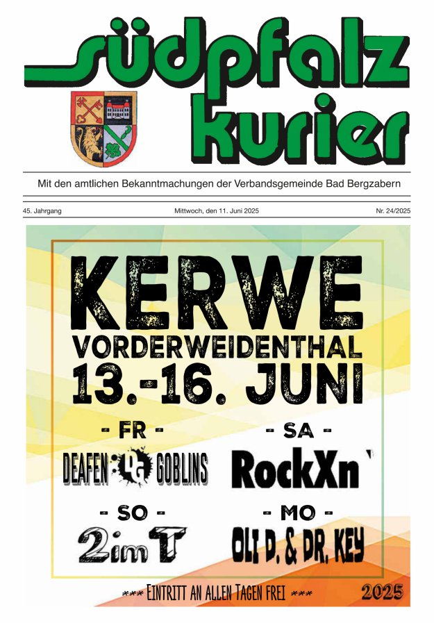 Südpfalz Kurier - VG Bad Bergzabern Titelblatt 24/2025