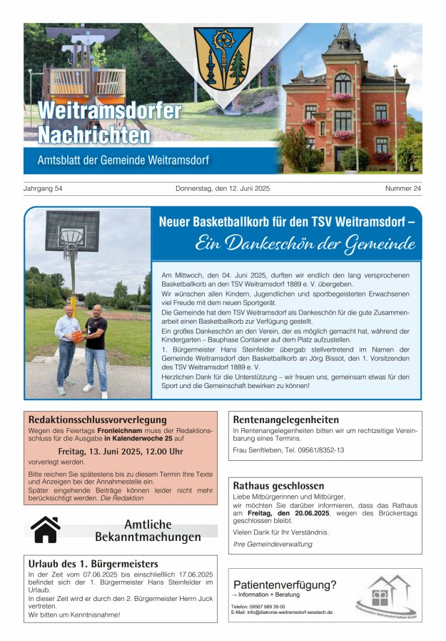 Weitramsdorfer Nachrichten Titelblatt 24/2025