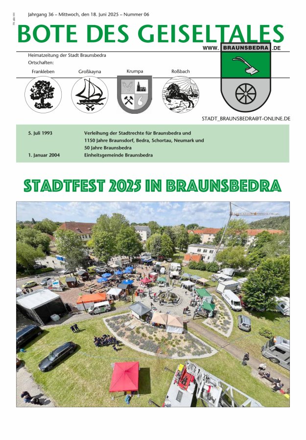 Bote des Geiseltales - Heimatzeitung der Stadt Braunsbedra Titelblatt 06/2025