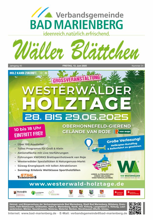 Wäller Blättchen - Verbandsgemeinde Bad Marienberg Titelblatt 24/2025