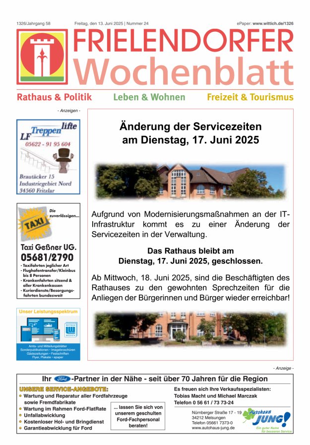 Frielendorfer Wochenblatt Titelblatt 24/2025
