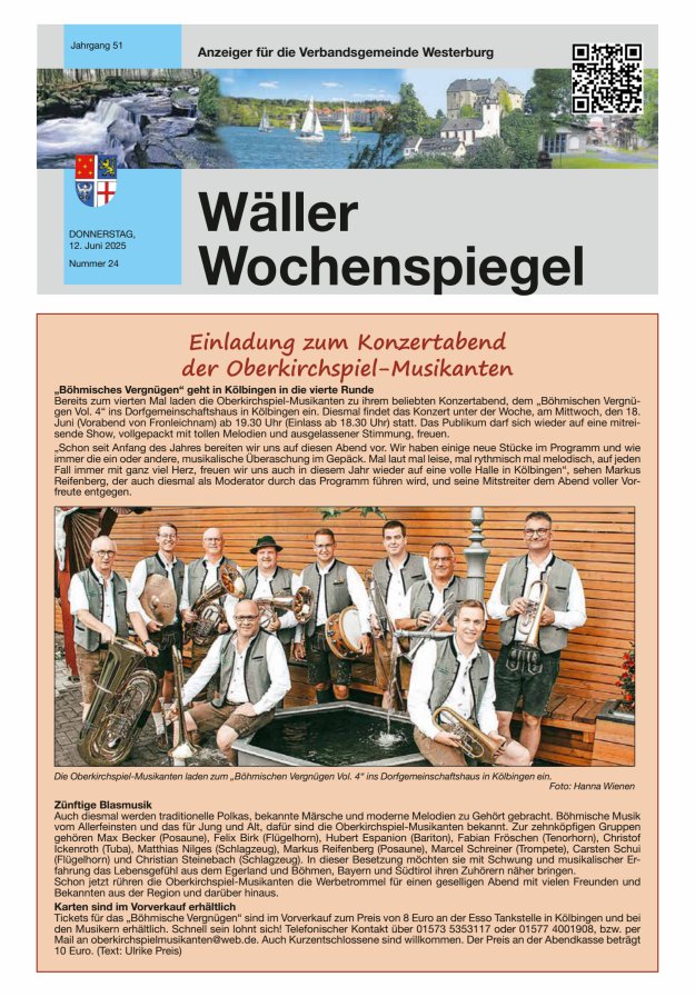 Wäller Wochenspiegel - Anzeiger für die Verbandsgemeinde Westerburg Titelblatt 24/2025