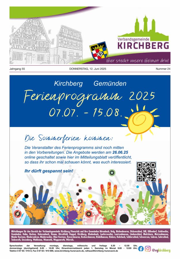 Mitteilungen der Verbandsgemeinde Kirchberg Hunsrück Titelblatt 24/2025